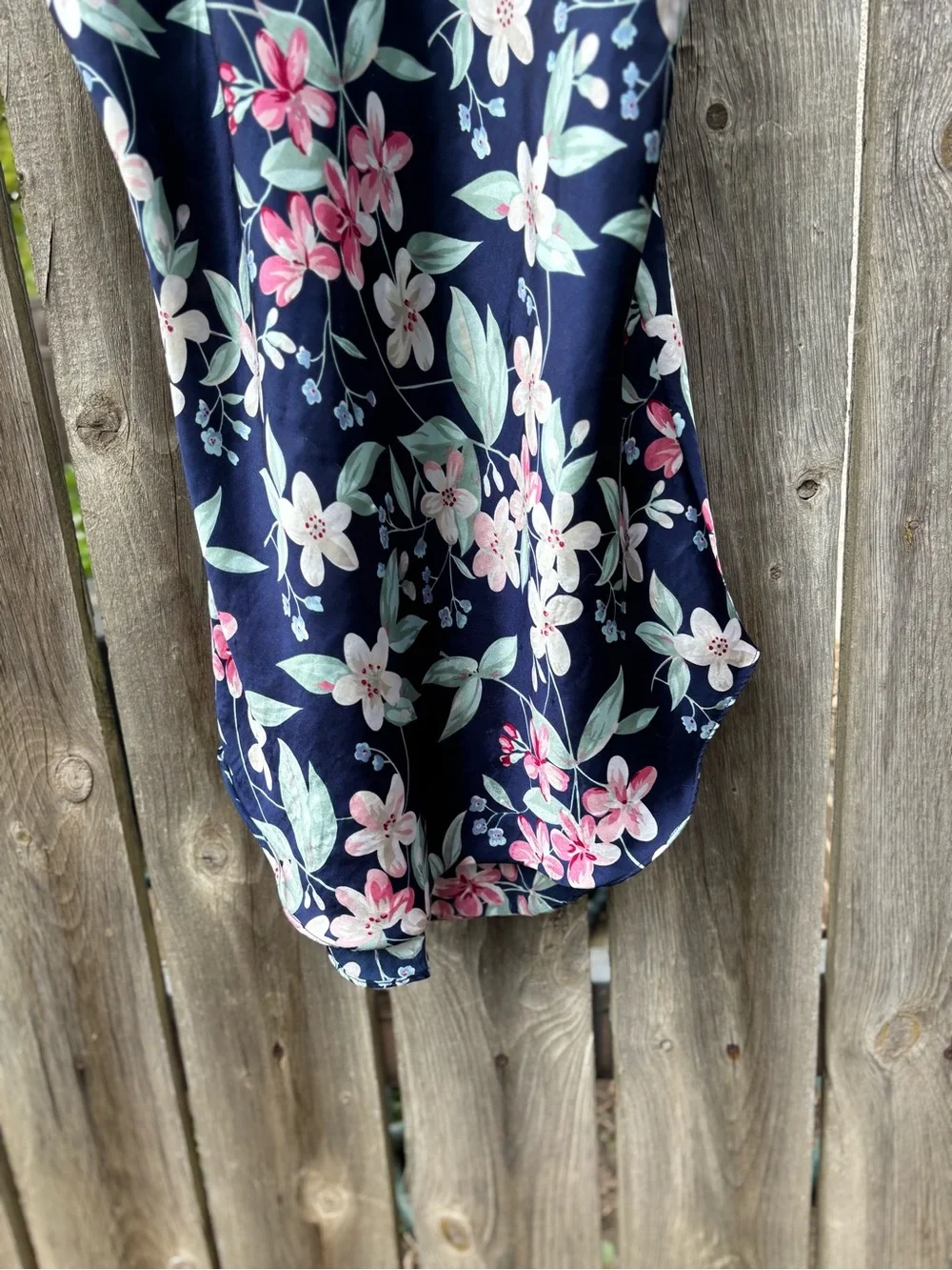 Vintage Navy Floral Satin and Lace Slip Dress - Picture 3 of 5
